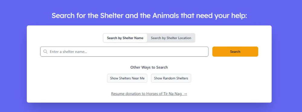 Screenshot of the shelter locator tool at shelterbeds.org